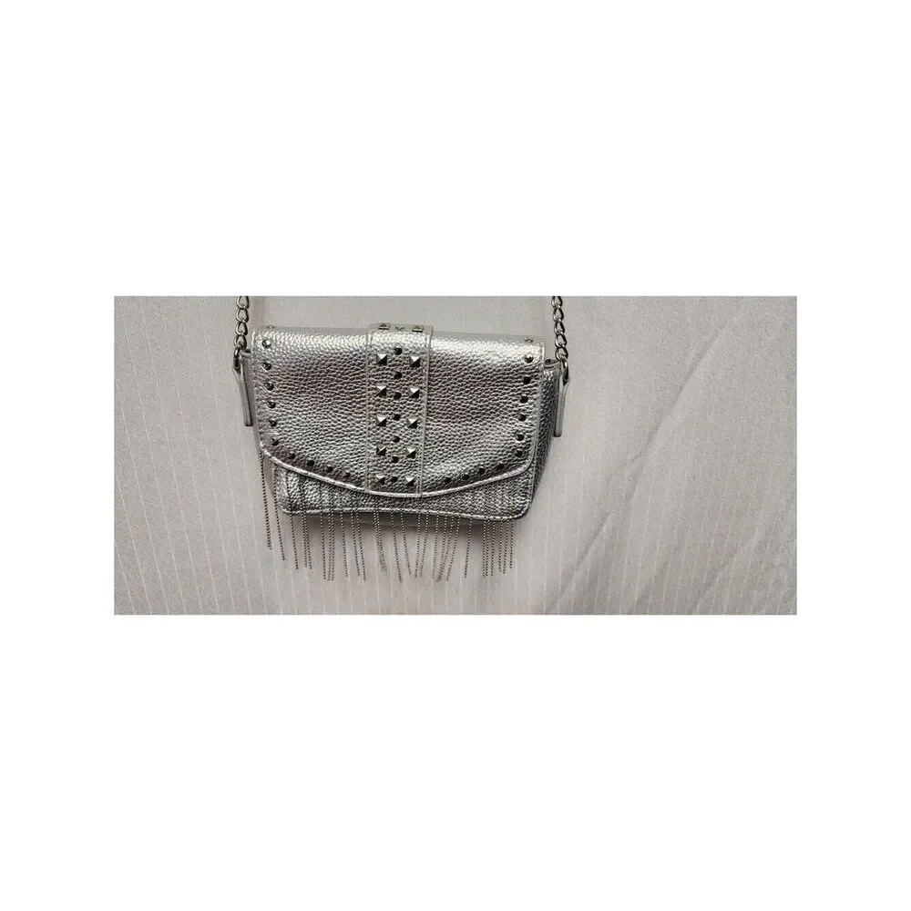 Justice Girls Silver Studded Crossbody Purse Bag With Adjustable Chain Strap